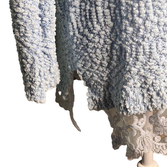 Allie Rob Size Medium Baby Blue Popcorn Chenille Tunic Sweater Lace Hem - Picture 4 of 7